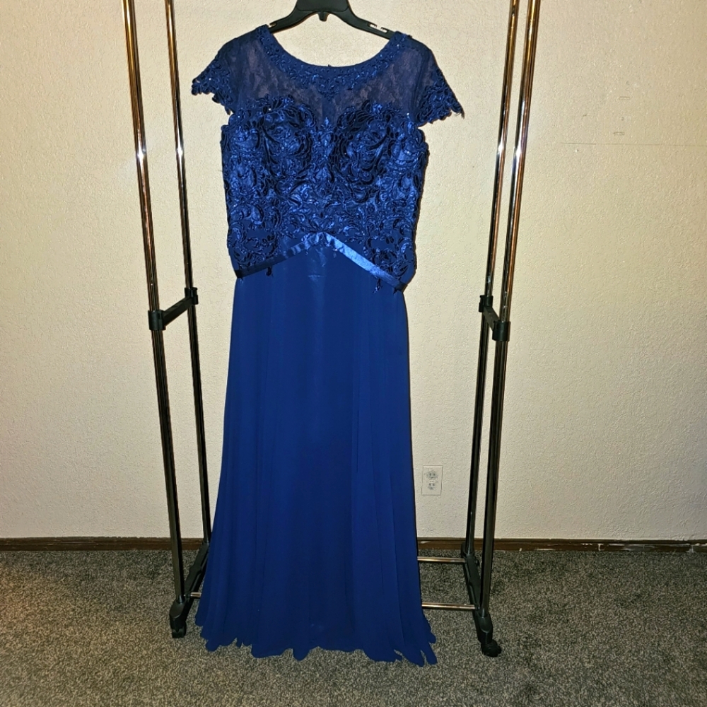 EVA USA 5130 DRESS formal long dress blue rhinestones size 2XL NWT Navy Blue